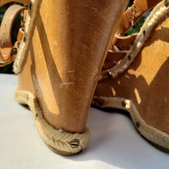 MICHAEL KORS | Tan Leather Slingback Wedge Heels - Picture 12 of 13